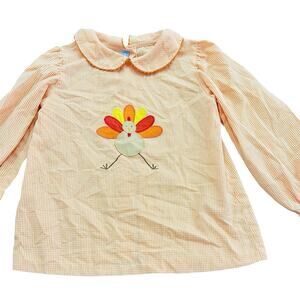 Monday’s Child 2T-3T Turkey Thanksgiving Gingham Orange Long Sleeve Shirt